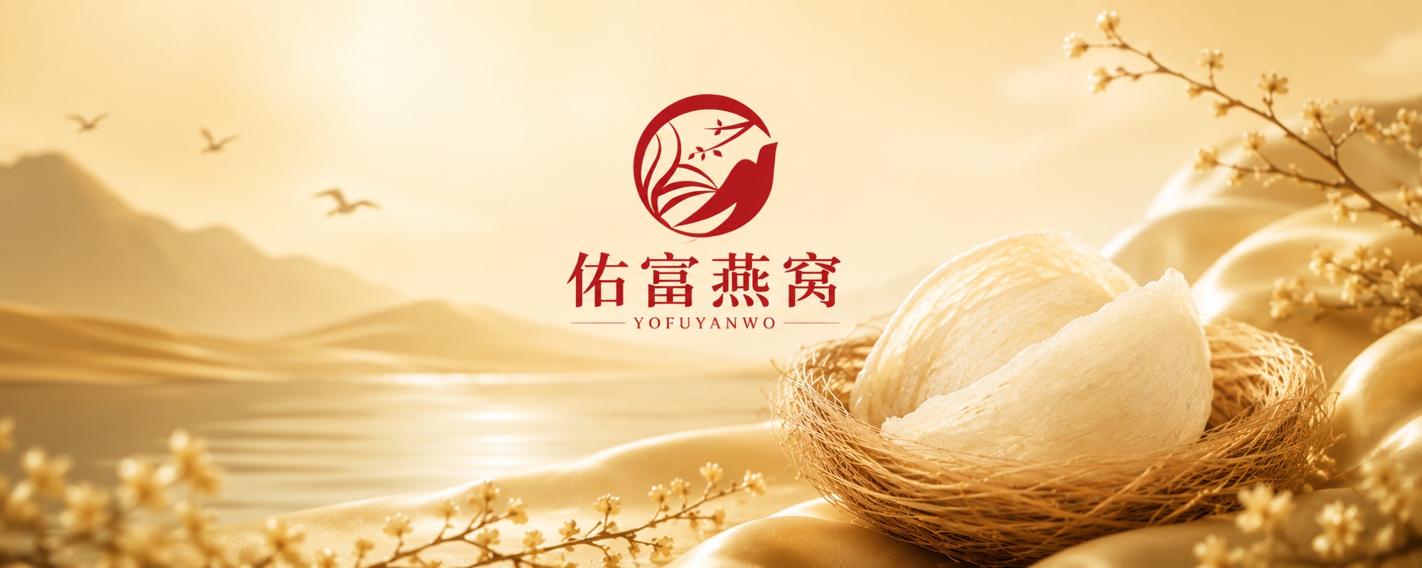 Yo Fu Yan Wo, premium bird's nest in a golden nest, plum blossoms and misty mountains